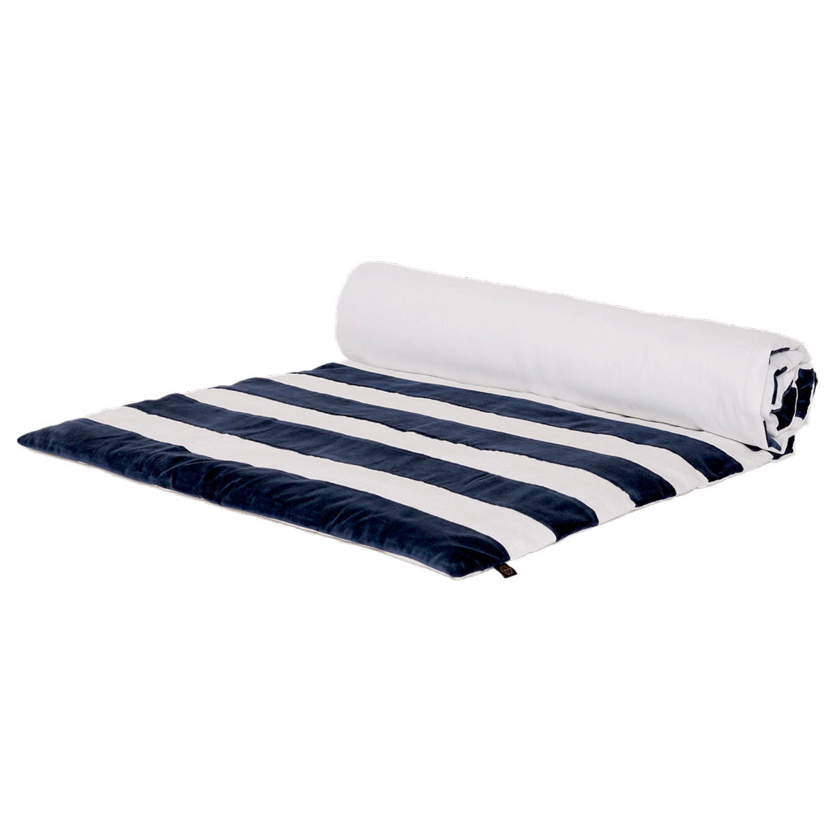 Édredon Perth Haomy-Harmonyen lin lavé et velours de coton, coloris Encre – motif à rayures contrastées, style élégant et naturel