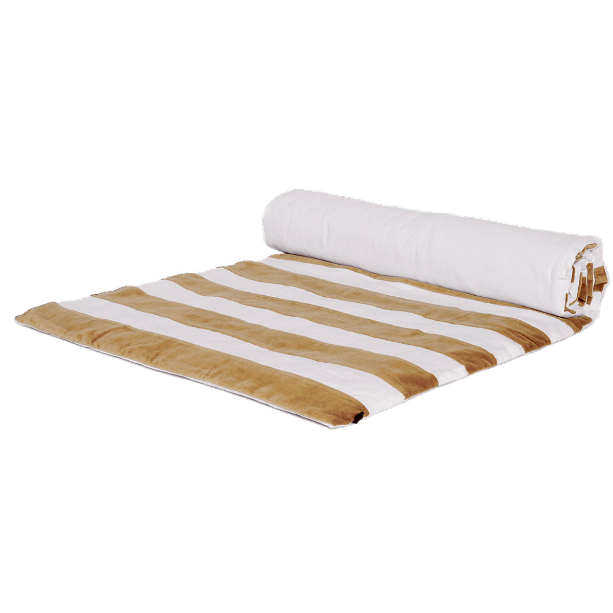 Édredon Perth Haomy-Harmonyen lin lavé et velours de coton, coloris Tabac – motif à rayures contrastées, style élégant et naturel