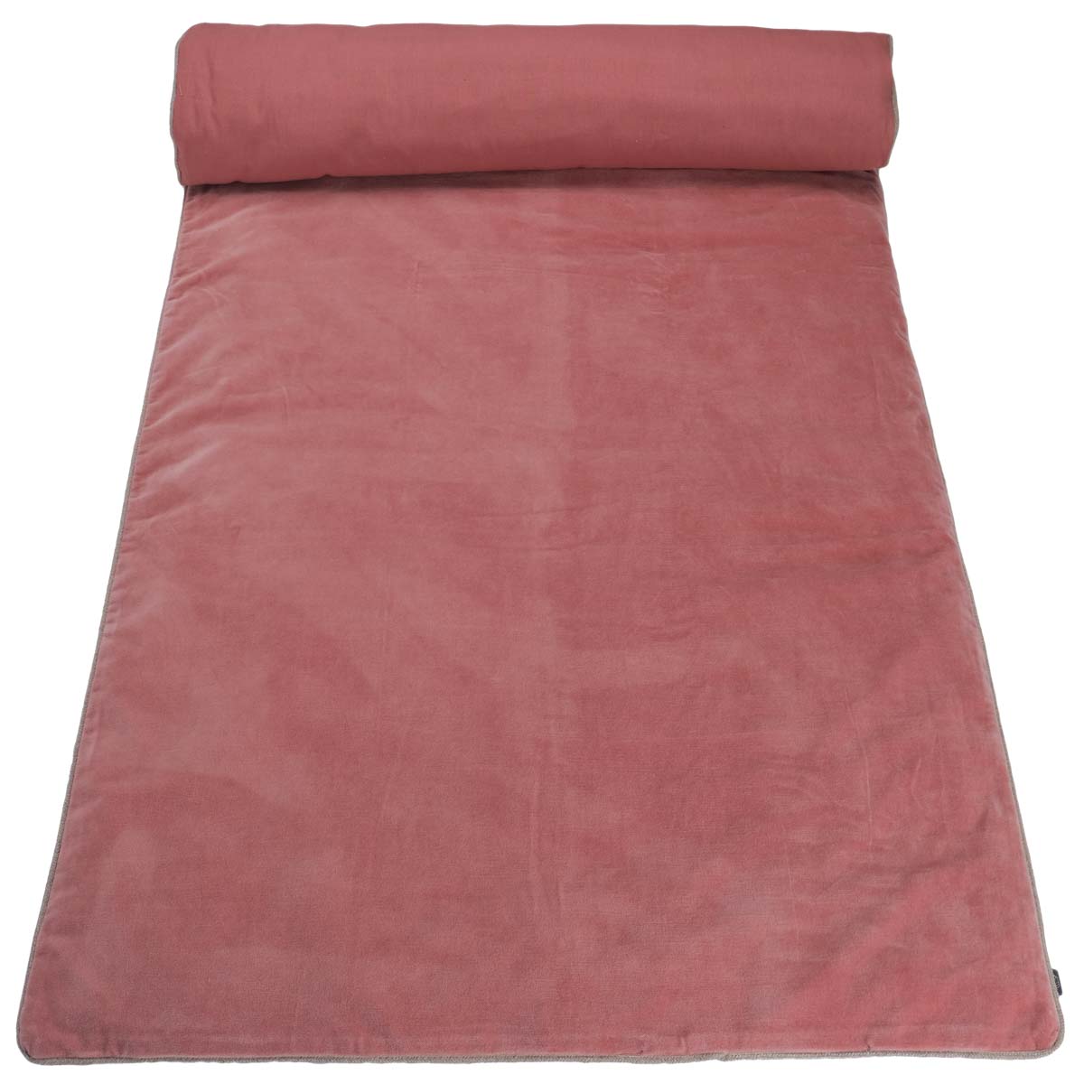 Édredon New Delhi Haomy en velours de coton coloris Bois de rose – finition bourdon lin naturel, style chic et intemporel