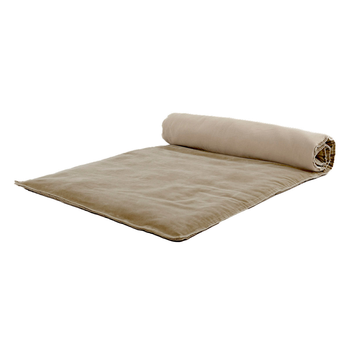 Édredon Manhattan Haomy en velours de coton, rehaussé d’une finition volant élégante. Coloris Lin raffiné pour un style chic et cocooning.