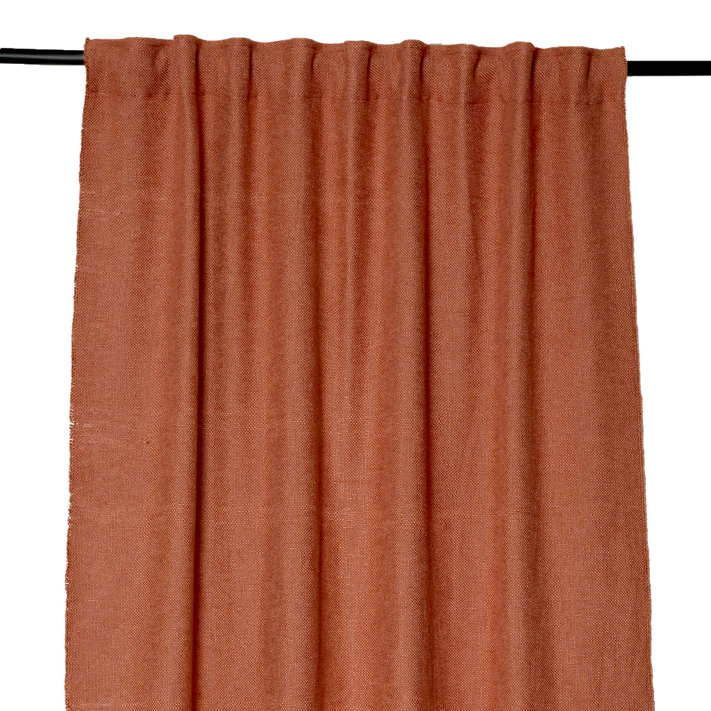 Rideau uni en lin HAOMY, Harmony textile, CALIFORNIA coloris Brick 130×280 cm – finition ruflette et passe-tringle