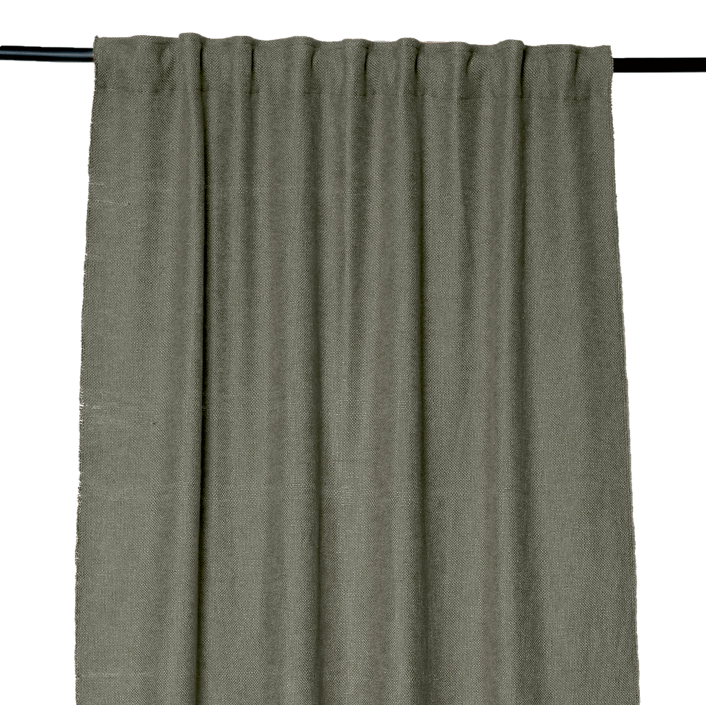 Rideau uni en lin HAOMY, Harmony textile, CALIFORNIA coloris Kaki 130×280 cm – finition ruflette et passe-tringle