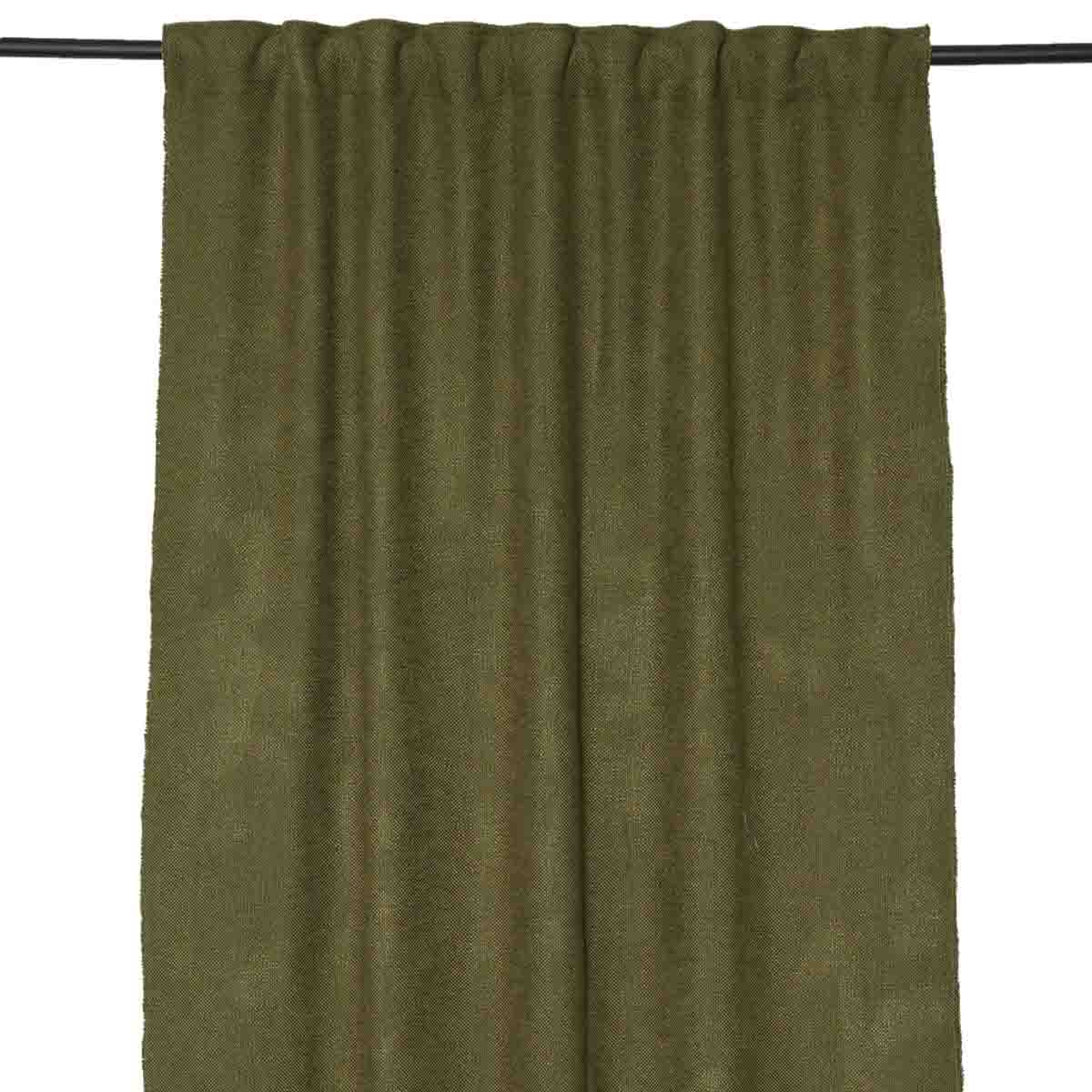 Rideau uni en lin HAOMY, Harmony textile, CALIFORNIA coloris Olive 130×280 cm – finition ruflette et passe-tringle