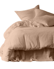Housse de couette Mykonos Haomy en double gaze de coton lavée coloris Cimarron – douceur et légèreté naturelles