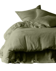 Housse de couette Mykonos Haomy en double gaze de coton lavée coloris Kaki – douceur et légèreté naturelles