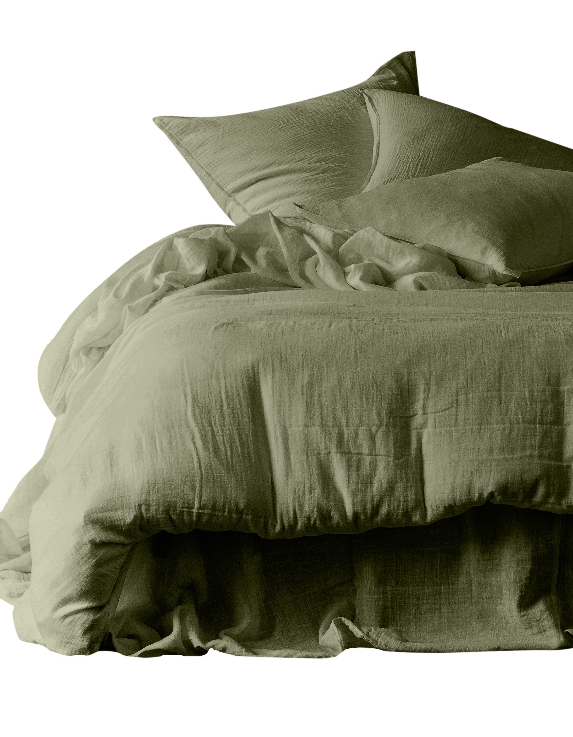 Housse de couette Mykonos Haomy en double gaze de coton lavée coloris Kaki – douceur et légèreté naturelles