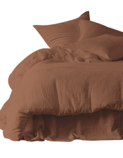 Housse de couette Mykonos Haomy en double gaze de coton lavée coloris Mocaccino – douceur et légèreté naturelles