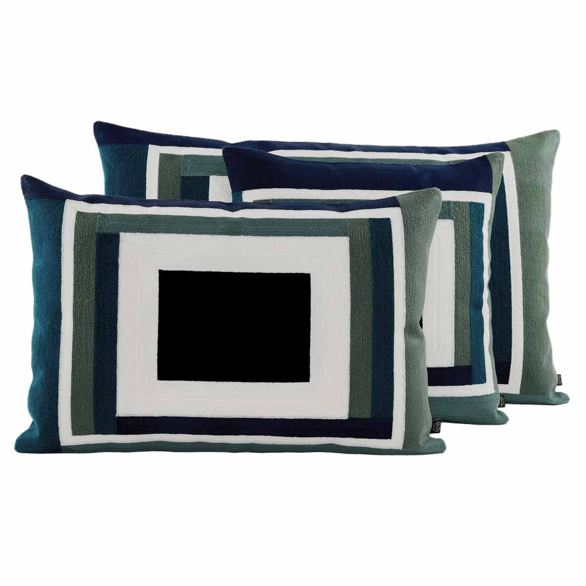Housse de coussin Manille en coton brodé – collection Haomy Harmony Textile, motif géométrique et coloris Encre pour une décoration raffinée
