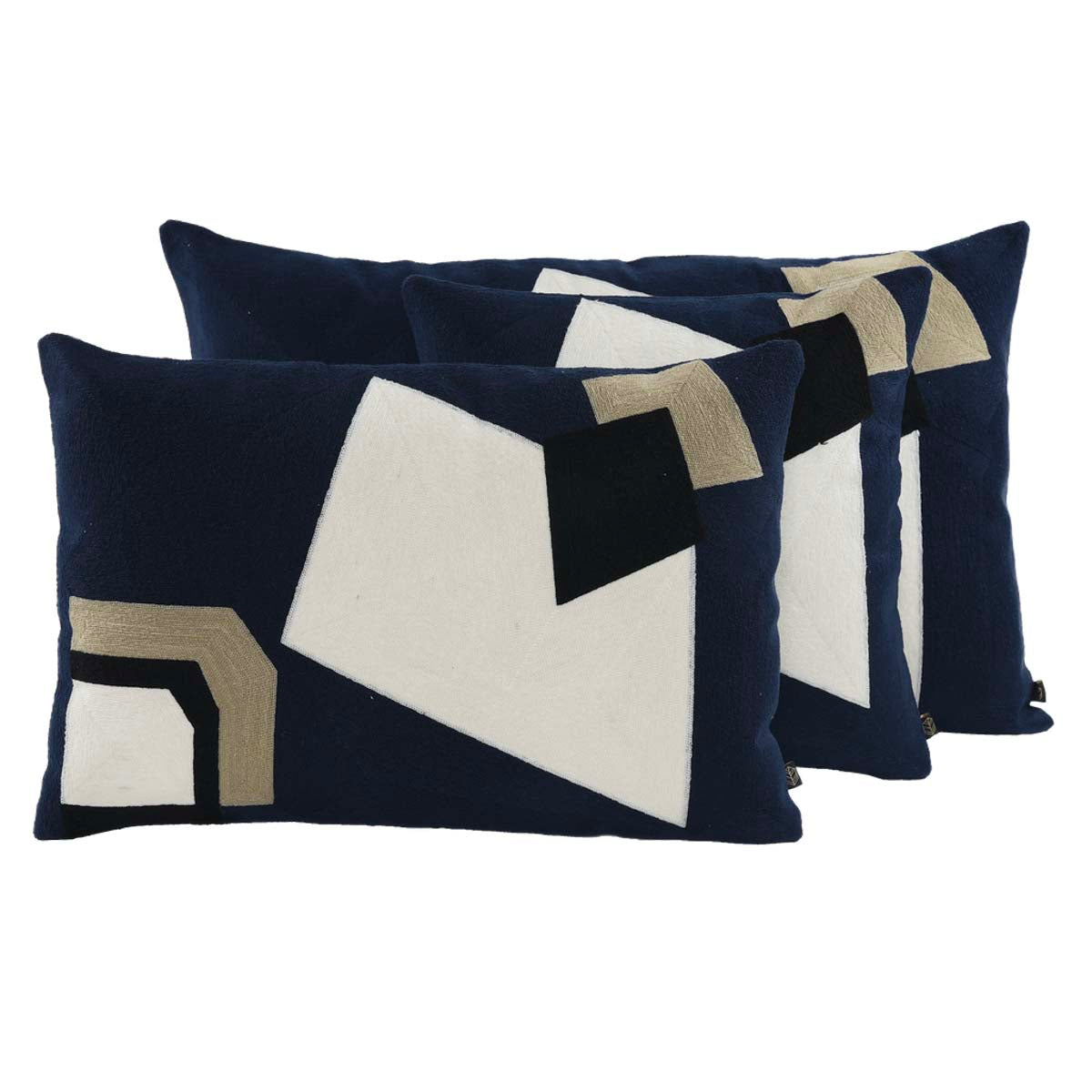 Housse de coussin Nagoya Haomy en coton brodé, coloris Encre – motifs géométriques élégants et finition haut de gamme