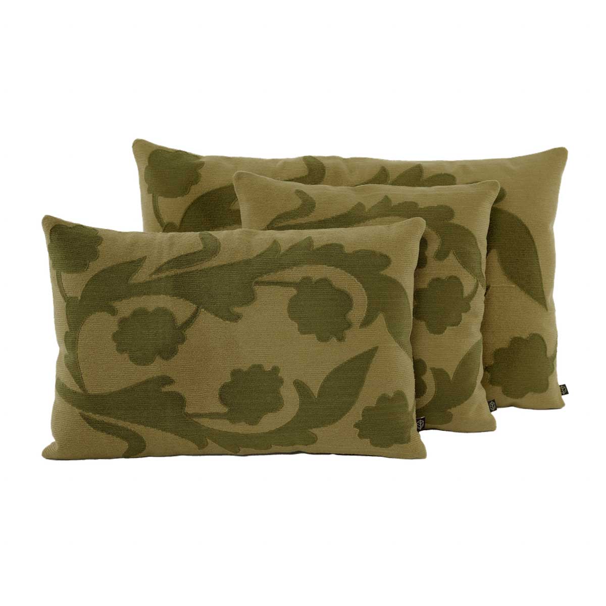 Housse de coussin Odyssée Haomy en coton brodé, coloris Olive – motif artisanal raffiné et finitions soignées