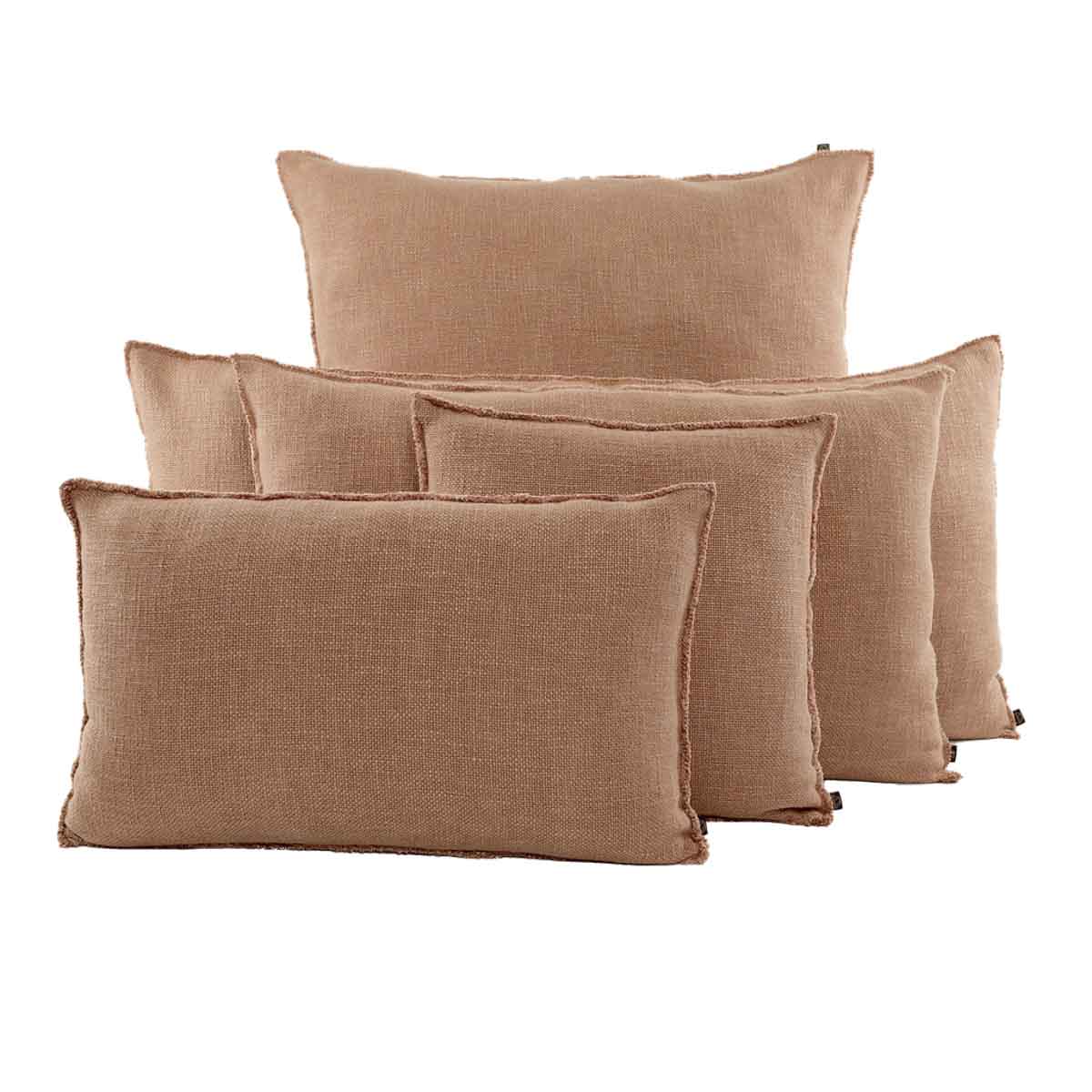 Housse de coussin California Haomy en lin lavé et coton, coloris Mocaccino– texture douce, finitions soignées et 7 coloris disponibles