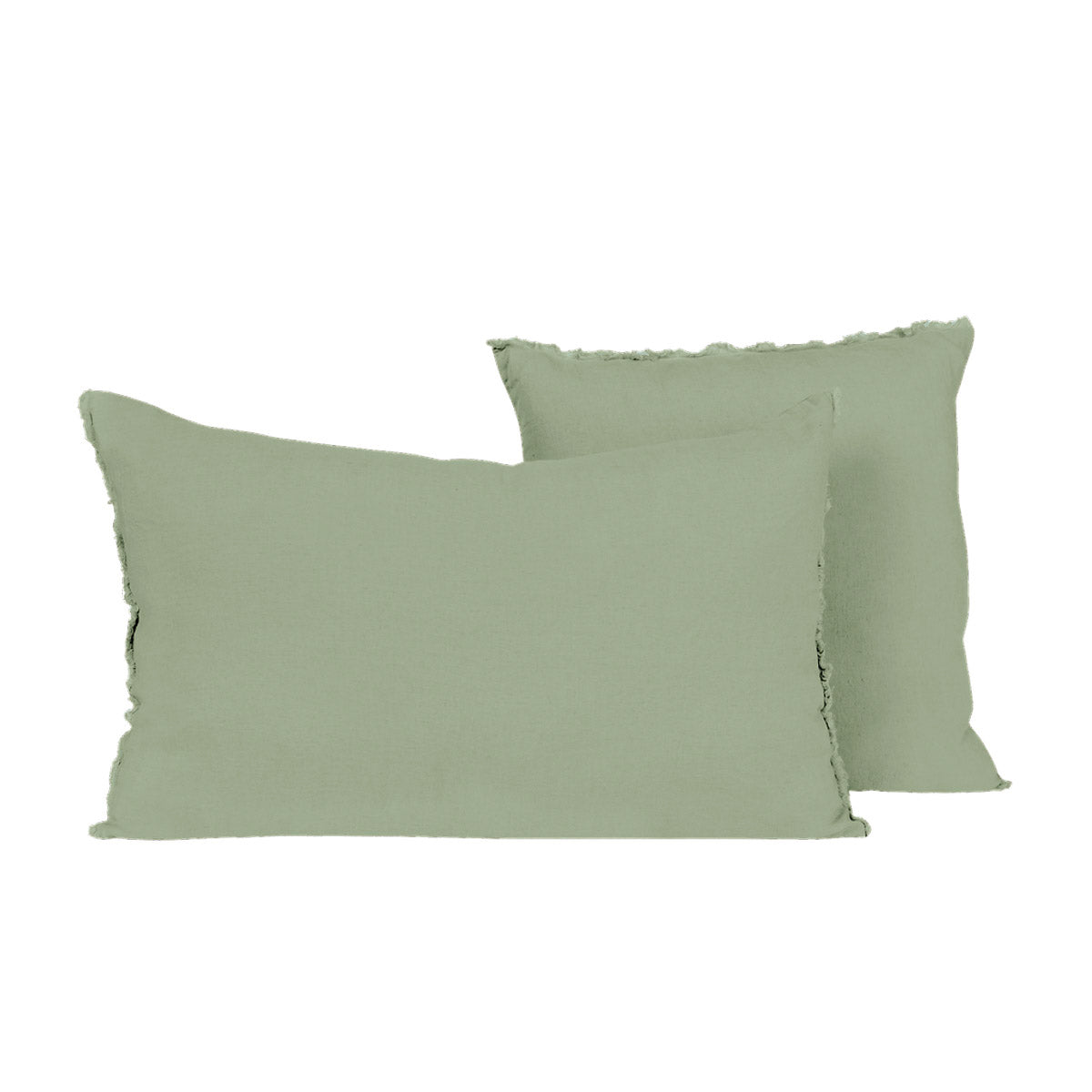Coussin Limy Haomy en lin et coton, coloris Amande – finition frangée et texture douce pour une déco élégante