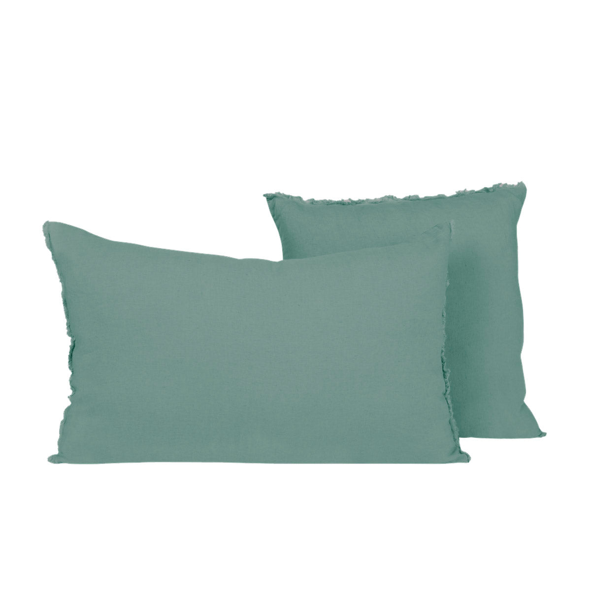 Coussin Limy Haomy en lin et coton, coloris Celadon – finition frangée et texture douce pour une déco élégante