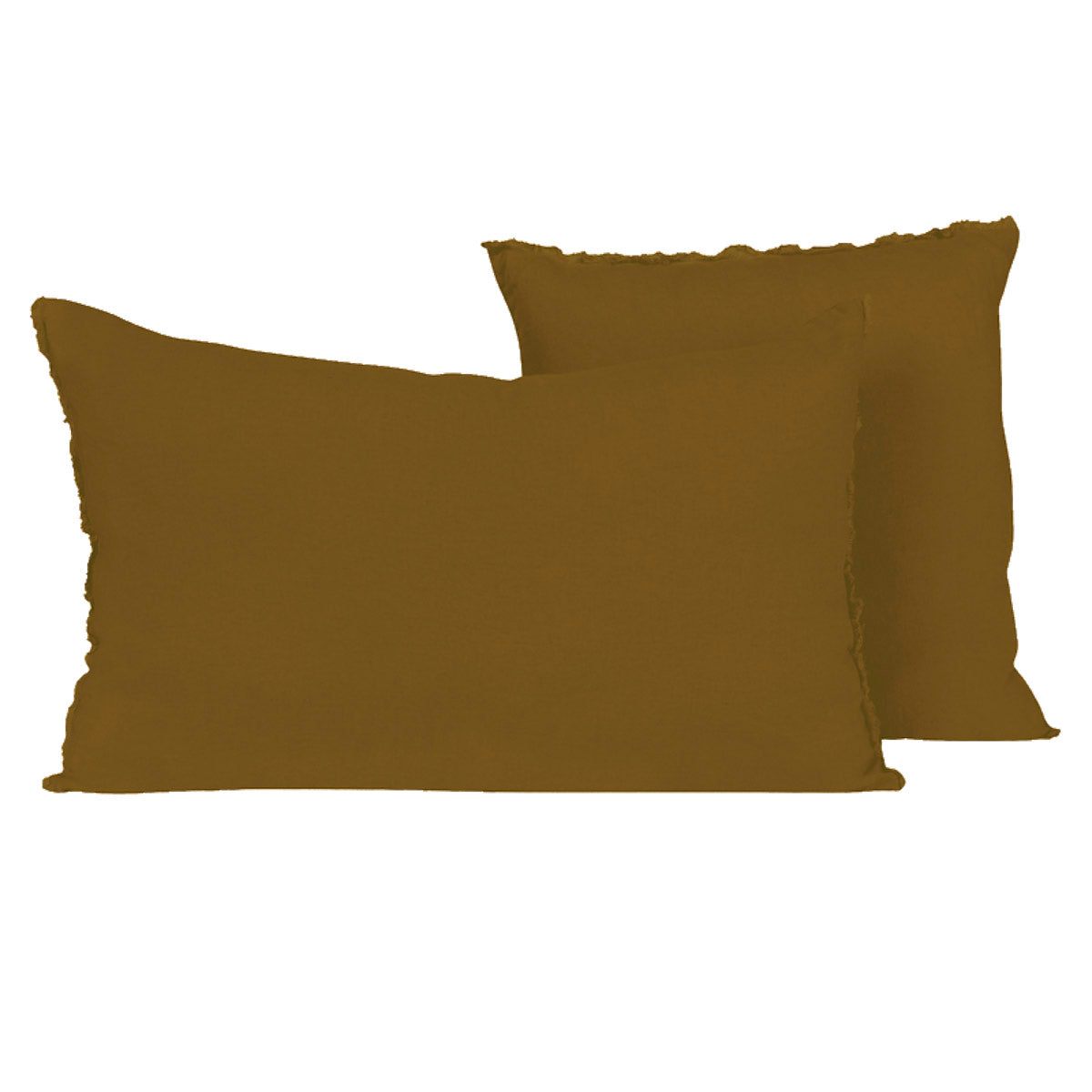 Coussin Limy Haomy en lin et coton, coloris Gold – finition frangée et texture douce pour une déco élégante