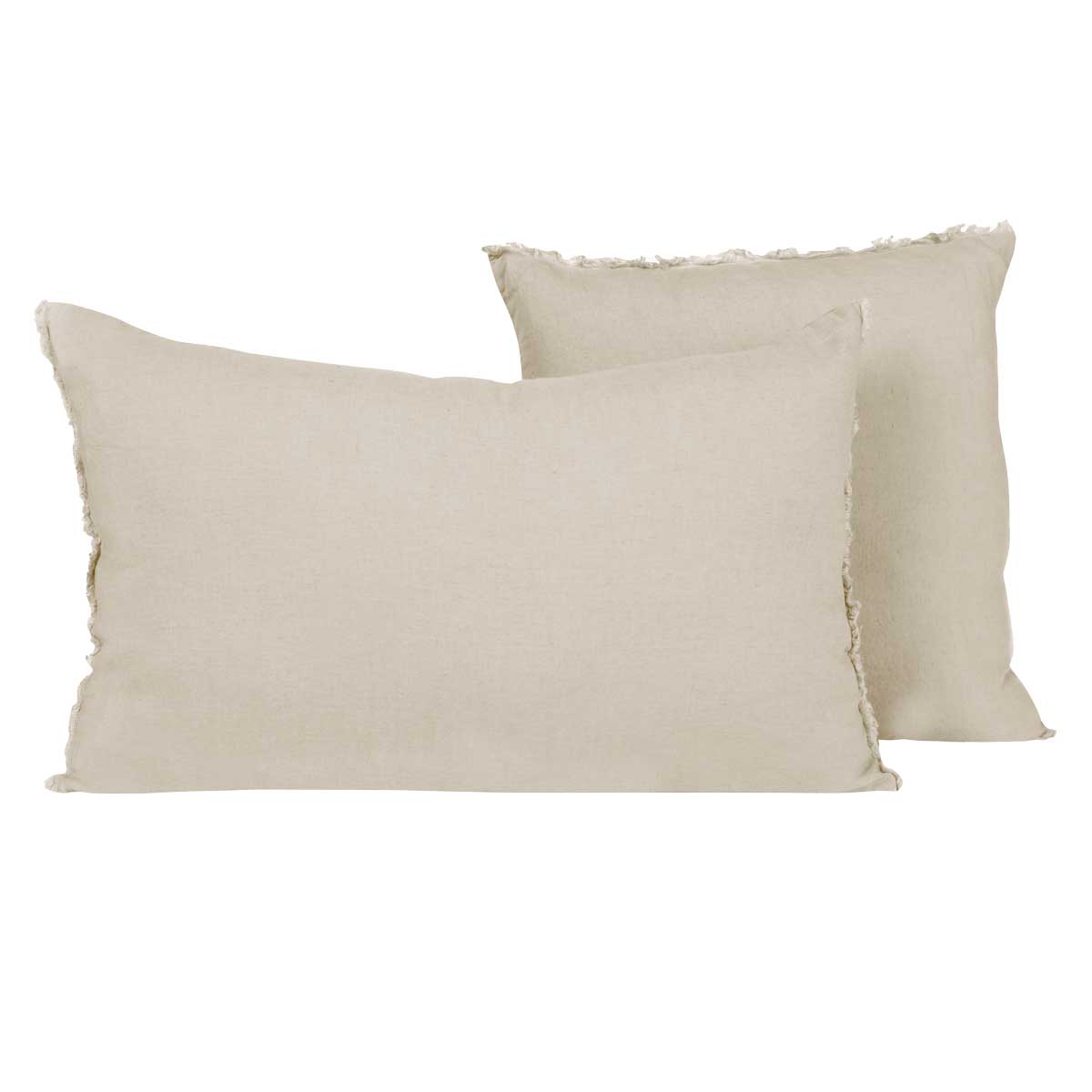 Coussin Limy Haomy en lin et coton, coloris Naturel – finition frangée et texture douce pour une déco élégante