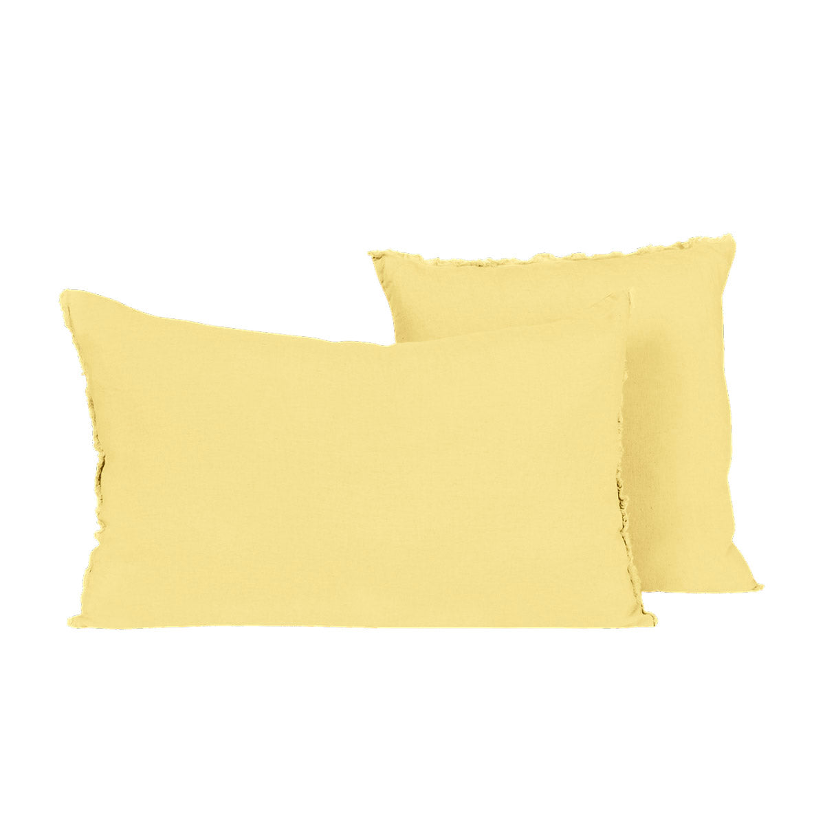 Coussin Limy Haomy en lin et coton, coloris Paille – finition frangée et texture douce pour une déco élégante