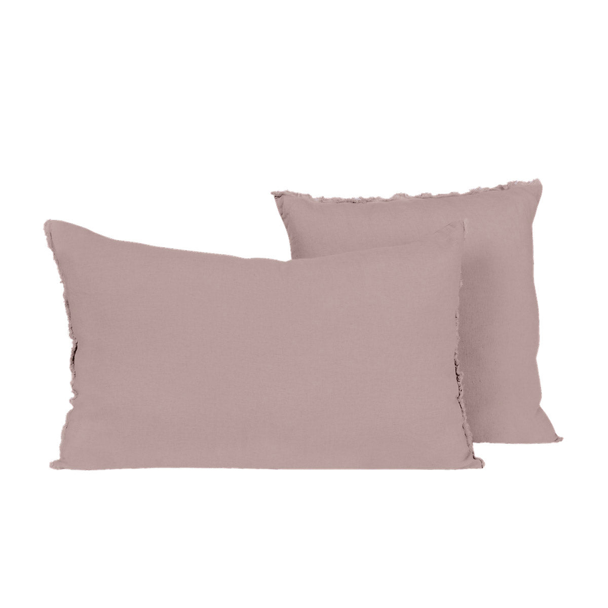Coussin Limy Haomy en lin et coton, coloris Pétale – finition frangée et texture douce pour une déco élégante