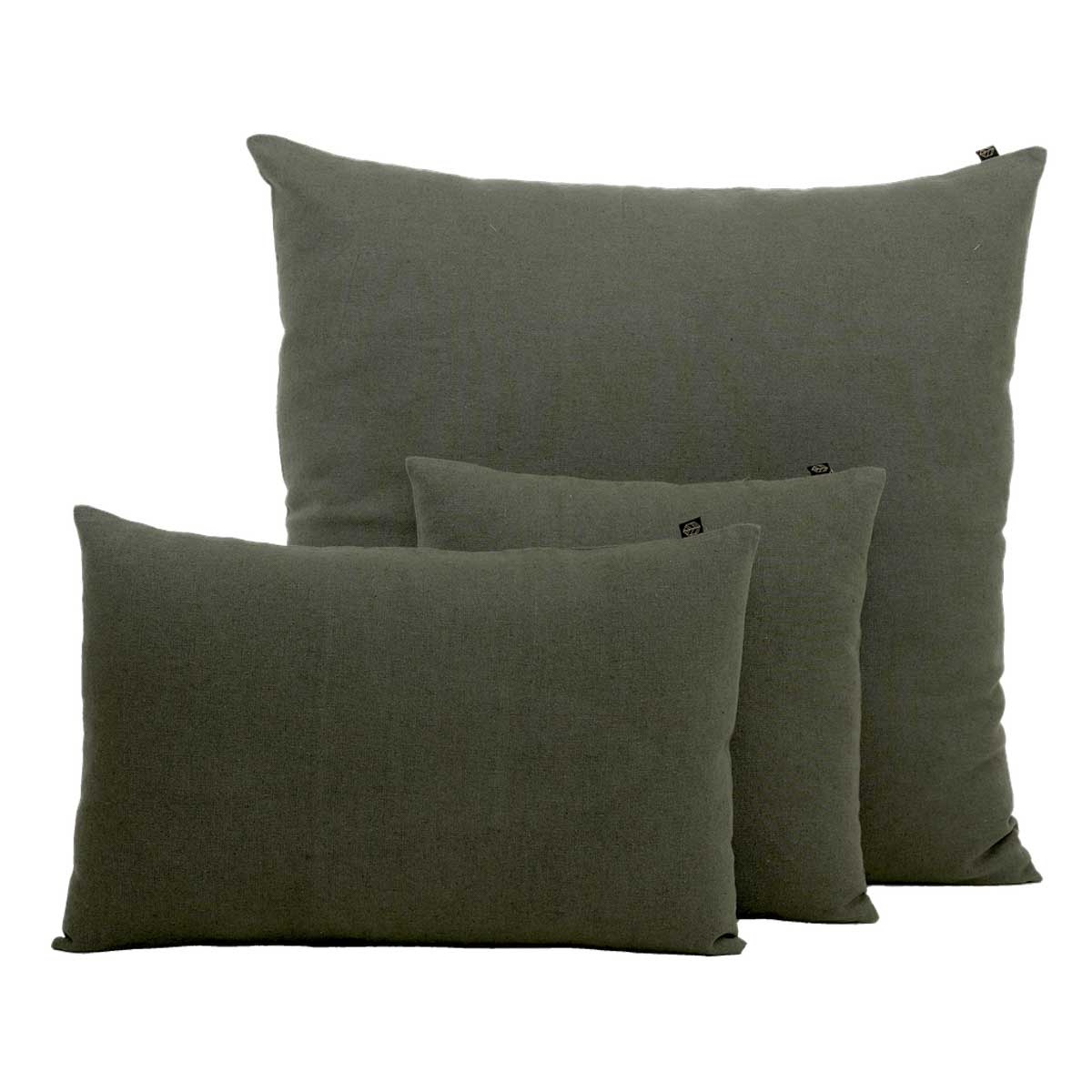 Coussin Figari Haomy en lin lavé et coton, coloris Kaki – douceur naturelle et finition sobre