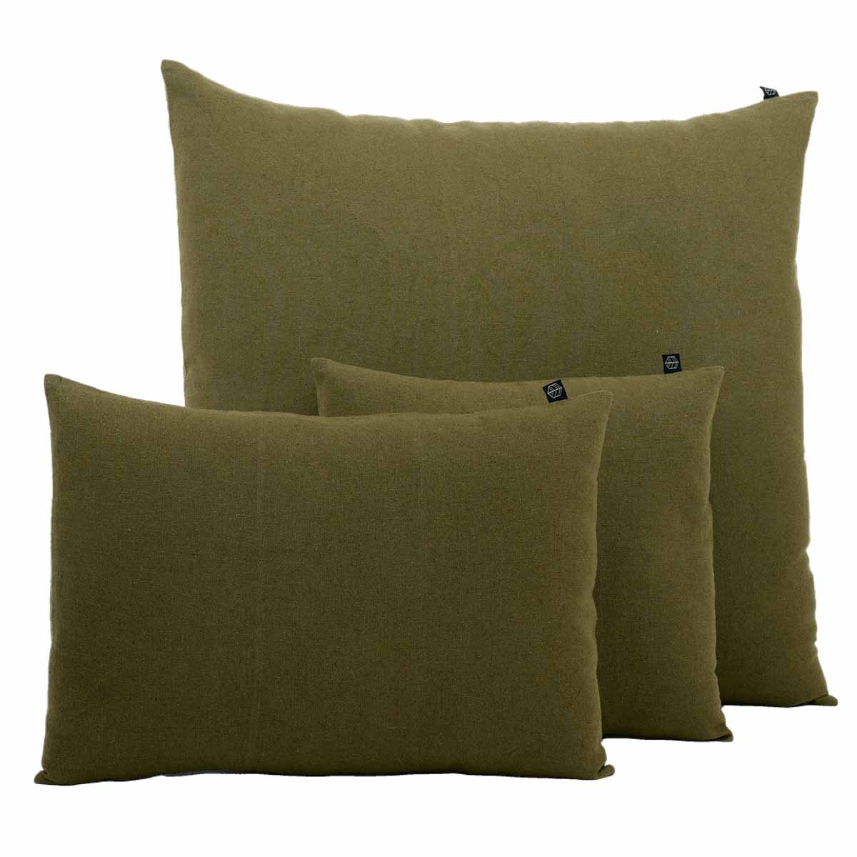 Coussin Figari Haomy en lin lavé et coton, coloris Olive – douceur naturelle et finition sobre