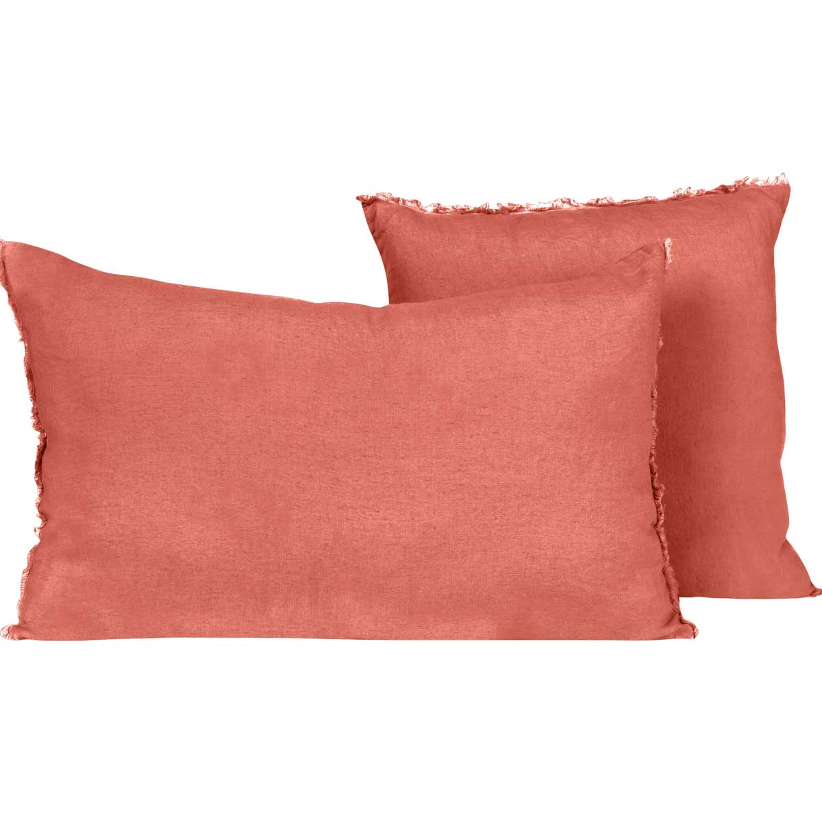 Housse de coussin Viti Haomy en lin lavé, coloris Bois de rose, avec petites franges décoratives – élégance et douceur naturelle