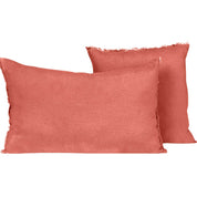 Housse de coussin Viti Haomy en lin lavé, coloris Bois de rose, avec petites franges décoratives – élégance et douceur naturelle