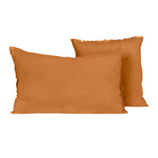 Housse de coussin Viti Haomy en lin lavé, coloris Caramel, avec petites franges décoratives – élégance et douceur naturelle