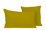 Housse de coussin Viti Haomy en lin lavé, coloris Citrus, avec petites franges décoratives – élégance et douceur naturelle