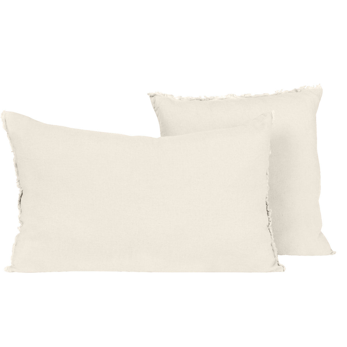 Housse de coussin Viti Haomy en lin lavé, coloris Ivoire, avec petites franges décoratives – élégance et douceur naturelle