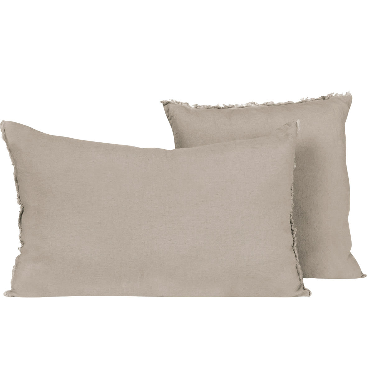 Housse de coussin Viti Haomy en lin lavé, coloris Naturel, avec petites franges décoratives – élégance et douceur naturelle