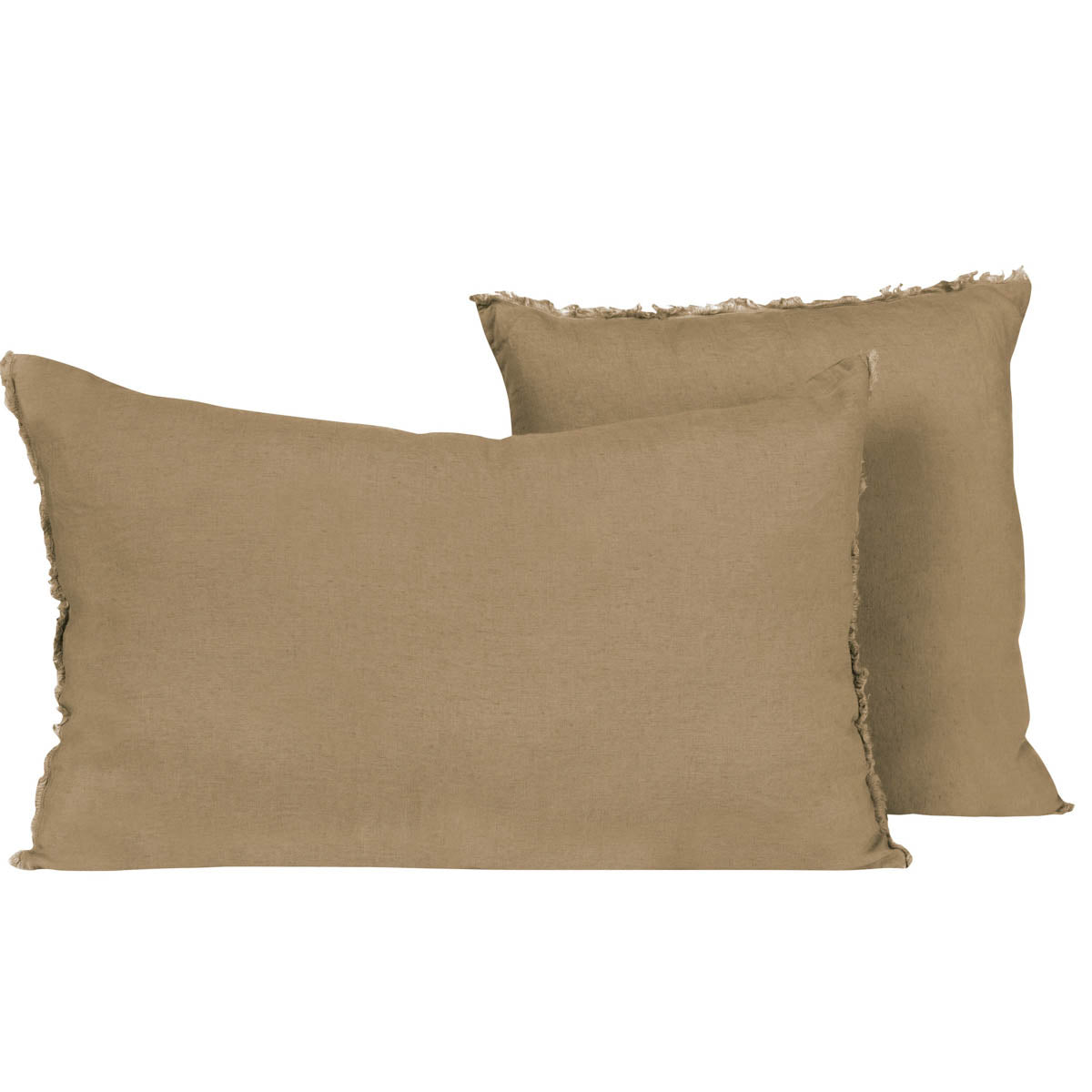 Housse de coussin Viti Haomy en lin lavé, coloris Tabac, avec petites franges décoratives – élégance et douceur naturelle