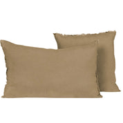 Housse de coussin Viti Haomy en lin lavé, coloris Tabac, avec petites franges décoratives – élégance et douceur naturelle