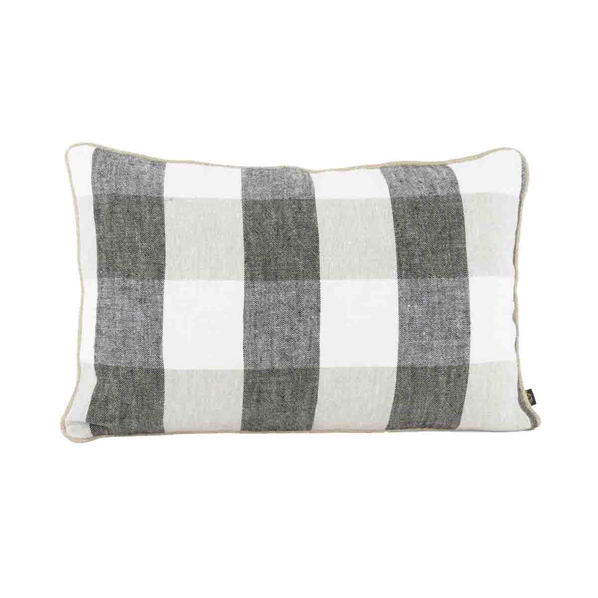 Housse de coussin Palma en lin lavé à grands carreaux 40x60 cm,  coloris Lin – collection Haomy Harmony Textile, style naturel et élégant.