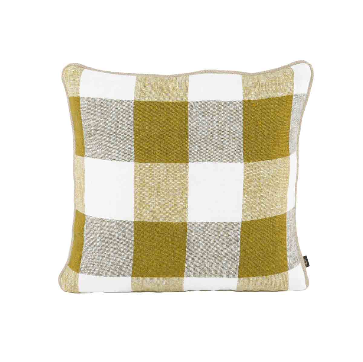 Housse de coussin Palma en lin lavé à grands carreaux 45x45 cm , coloris Citrus – collection Haomy Harmony Textile, style naturel et élégant.