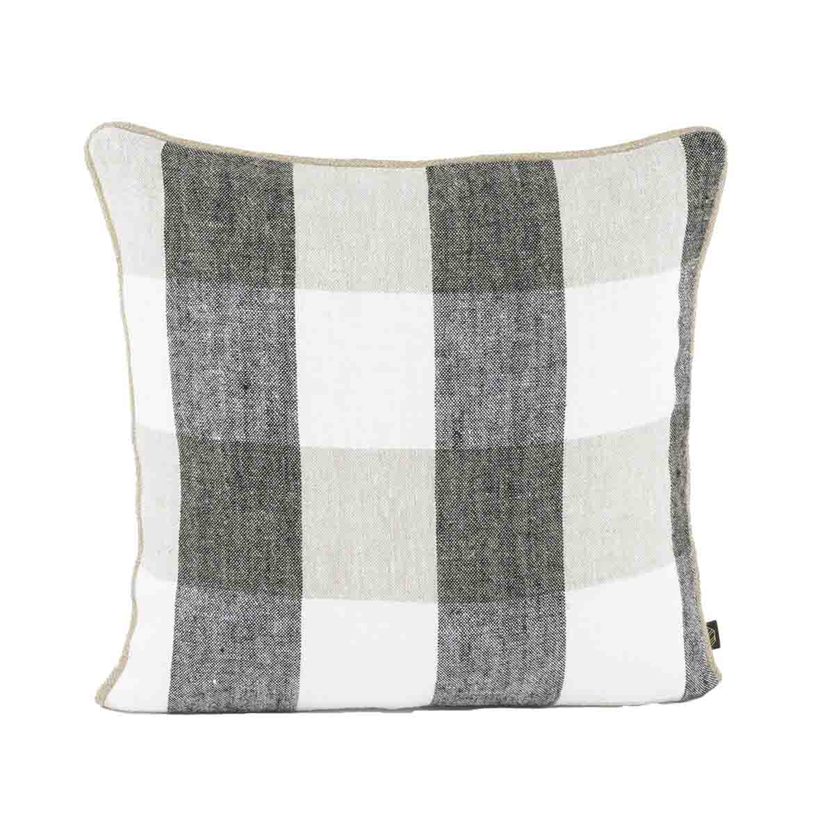 Housse de coussin Palma en lin lavé à grands carreaux 45x45 cm , coloris Lin – collection Haomy Harmony Textile, style naturel et élégant.