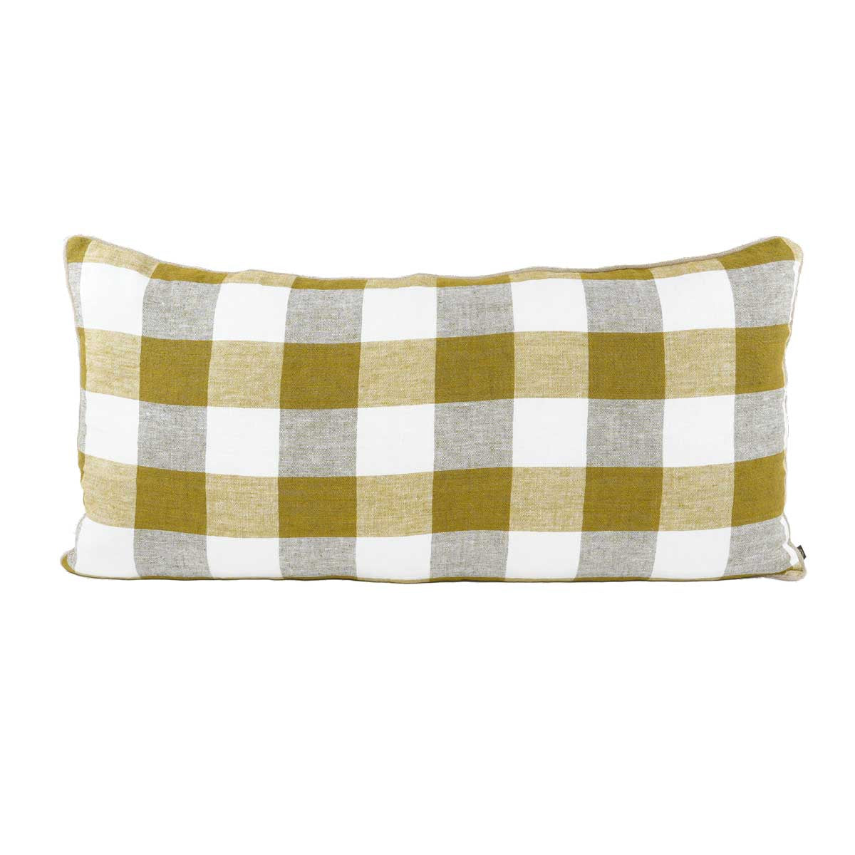 Housse de coussin Palma en lin lavé à grands carreaux 55x110 cm,  coloris Citrus – collection Haomy Harmony Textile, style naturel et élégant.