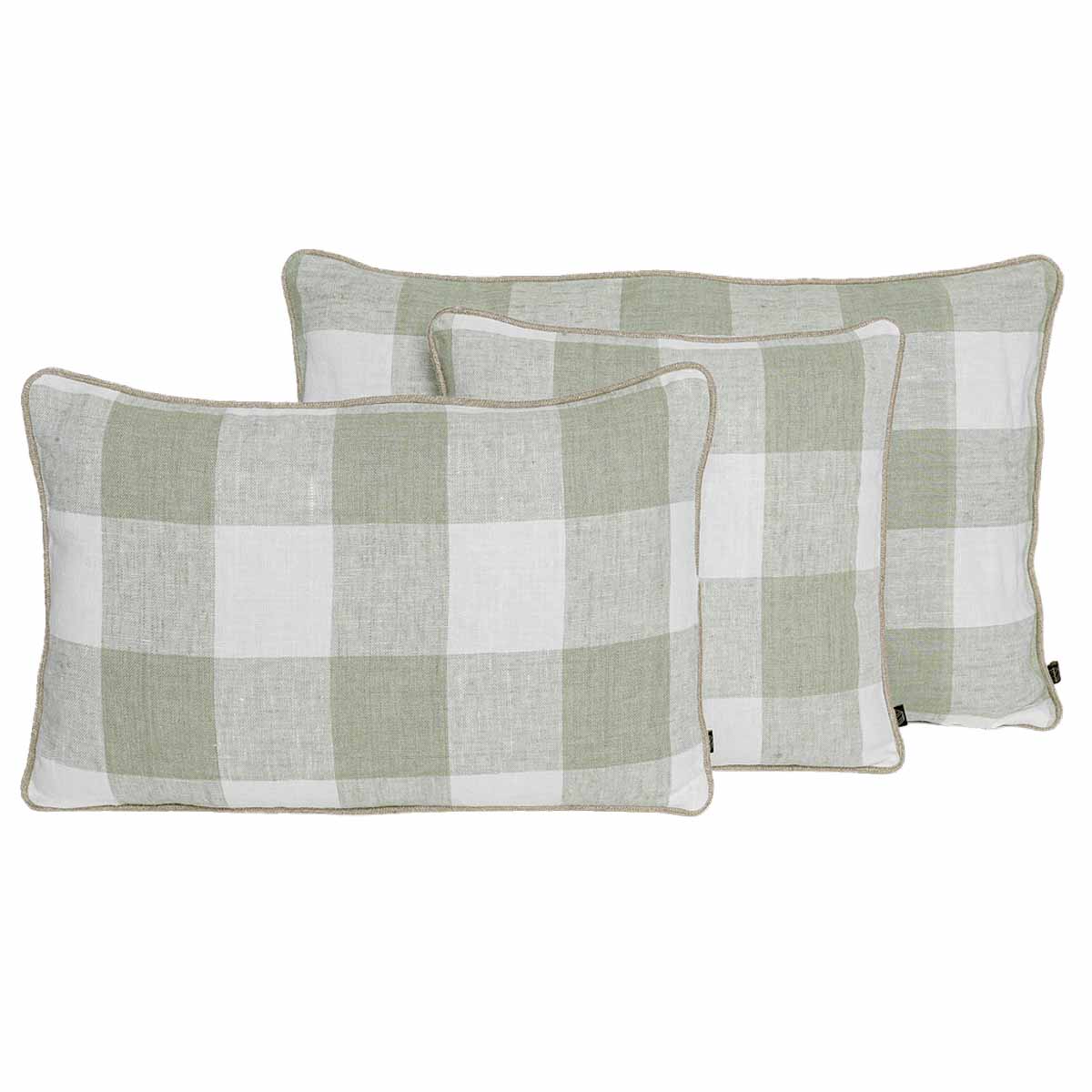 Housse de coussin Palma II Haomy en lin lavé, coloris Amande – grands carreaux sobres et texture douce