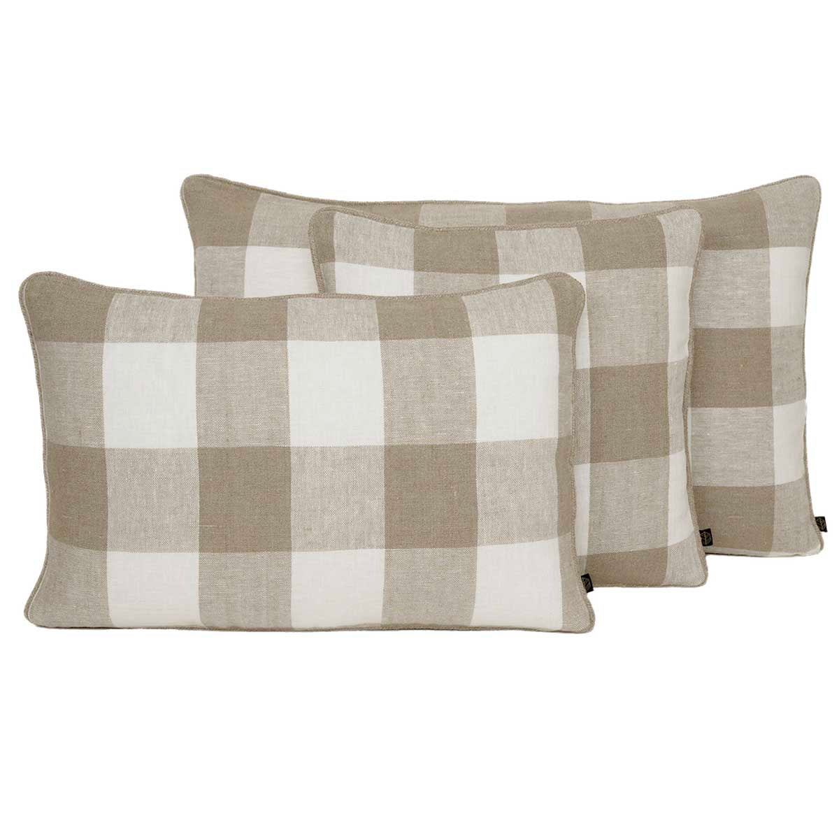 Housse de coussin Palma II Haomy en lin lavé, coloris Naturel – grands carreaux sobres et texture douce