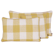 Housse de coussin Palma II Haomy en lin lavé, coloris Paille – grands carreaux sobres et texture douce