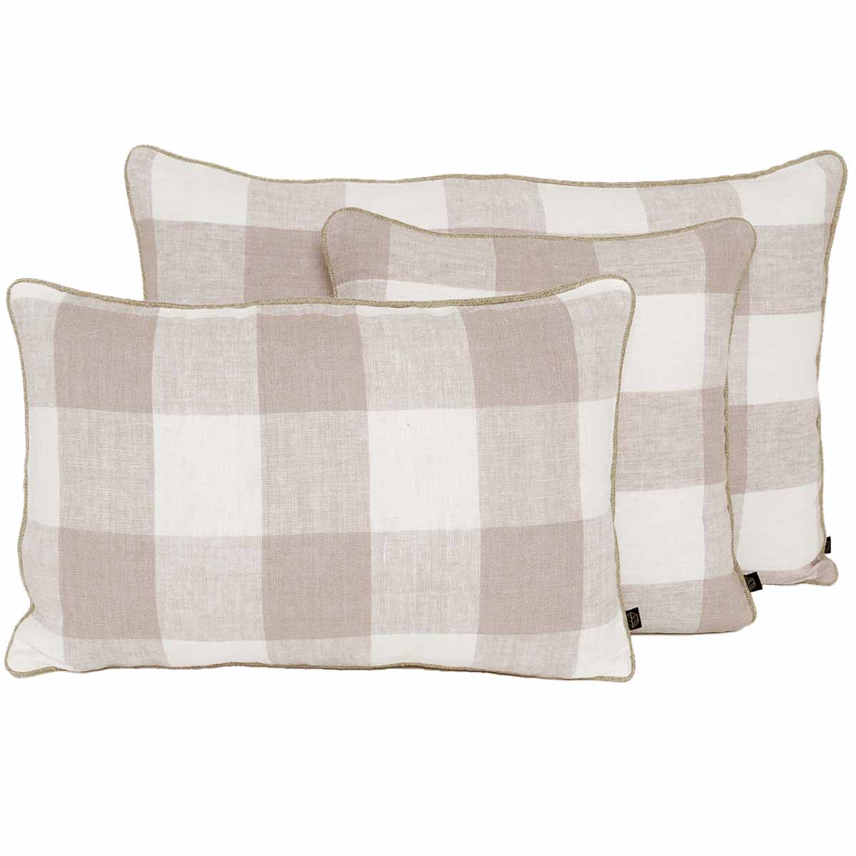 Housse de coussin Palma II Haomy en lin lavé, coloris Pétale – grands carreaux sobres et texture douce