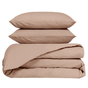 Housse de couette et taies en percale de coton lavé Venezia – coloris Cimarron – Haomy Harmony Textile, finition élégante et texture douce pour une chambre chic et intemporelle.