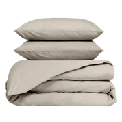Housse de couette et taies en percale de coton lavé Venezia – coloris Lin – Haomy Harmony Textile, finition élégante et texture douce pour une chambre chic et intemporelle.