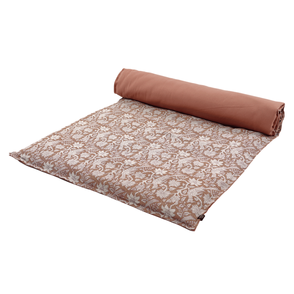 Housse d’édredon Jaipur Haomy, Harmony Textile en lin lavé imprimé, motif décoratif avec verso uni en coton, coloris Mocaccino