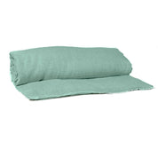 Housse d’édredon Limy Haomy en lin lavé et coton, coloris Céladon – finition frangée et douceur naturelle