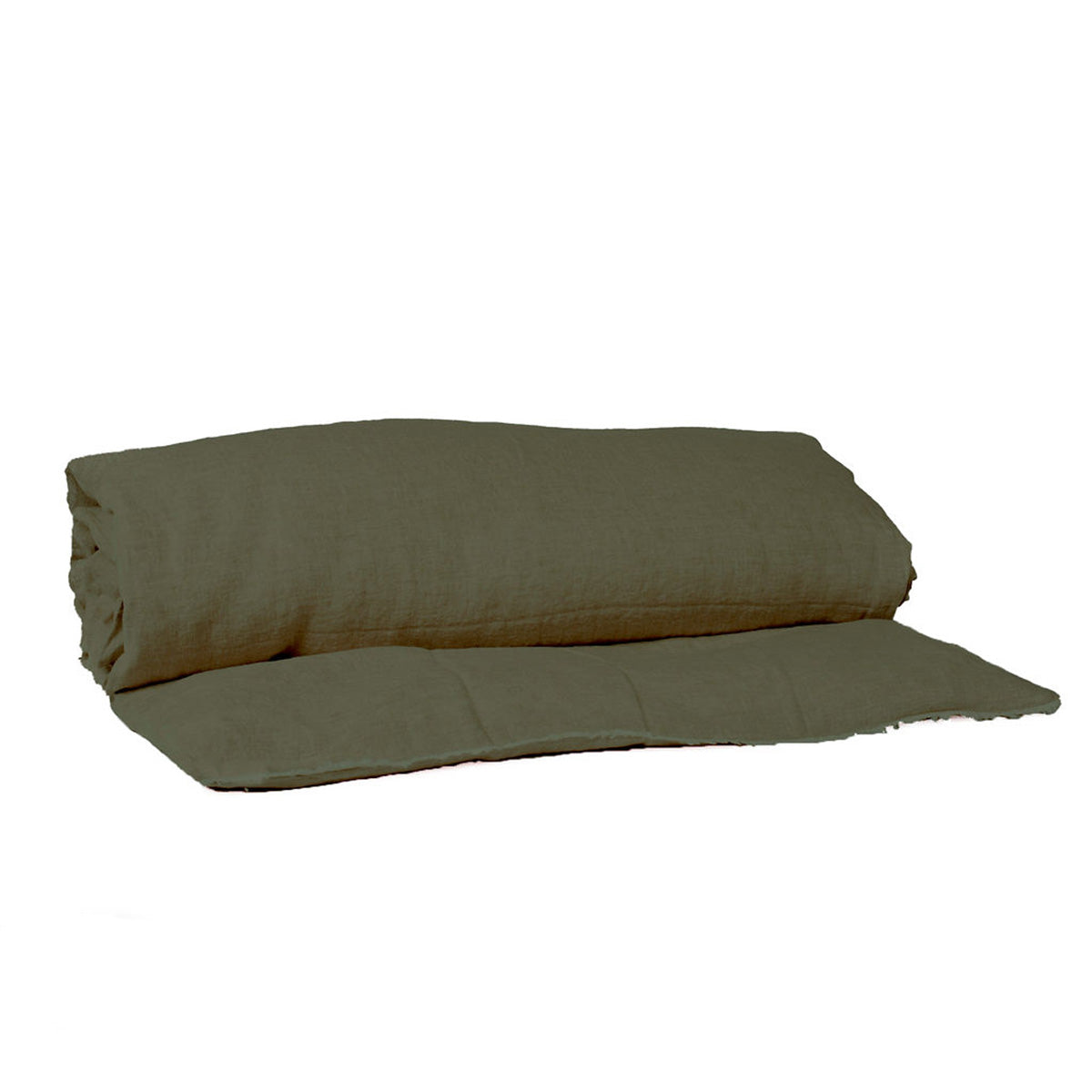 Housse d’édredon Limy Haomy en lin lavé et coton, coloris Kaki – finition frangée et douceur naturelle