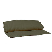 Housse d’édredon Limy Haomy en lin lavé et coton, coloris Kaki – finition frangée et douceur naturelle