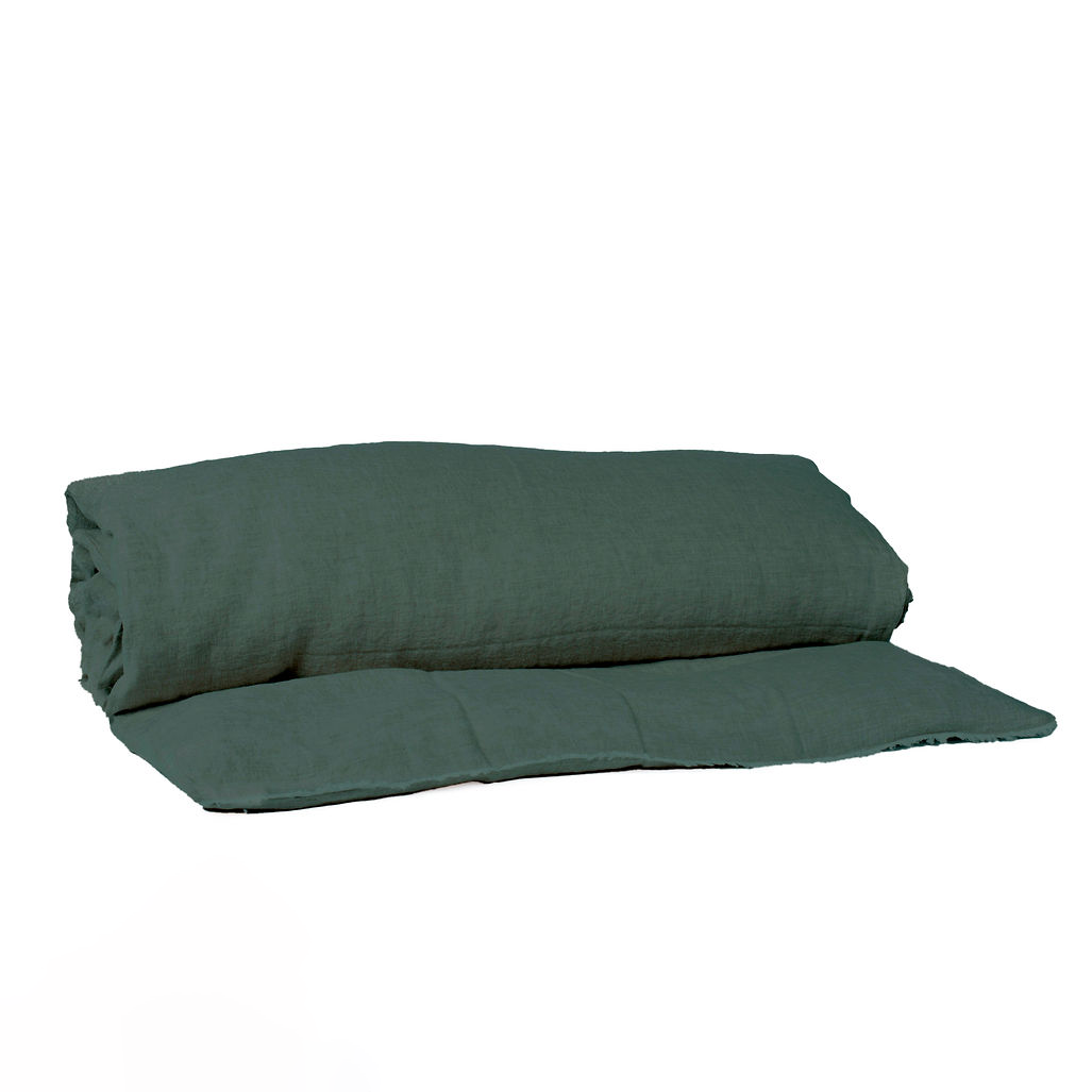 Housse d’édredon Limy Haomy en lin lavé et coton, coloris Pigeon – finition frangée et douceur naturelle