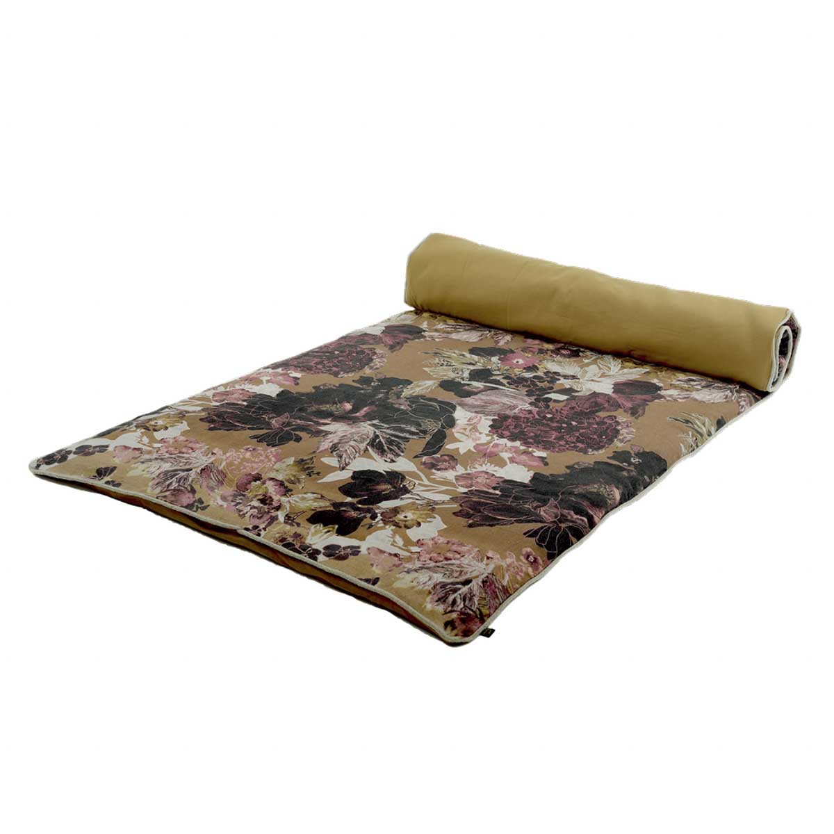 Housse d’édredon Sienne Haomy en lin lavé, motif fleuri et finitions cordelette, 85x200 cm, coloris Gold – douceur et élégance pour la chambre
