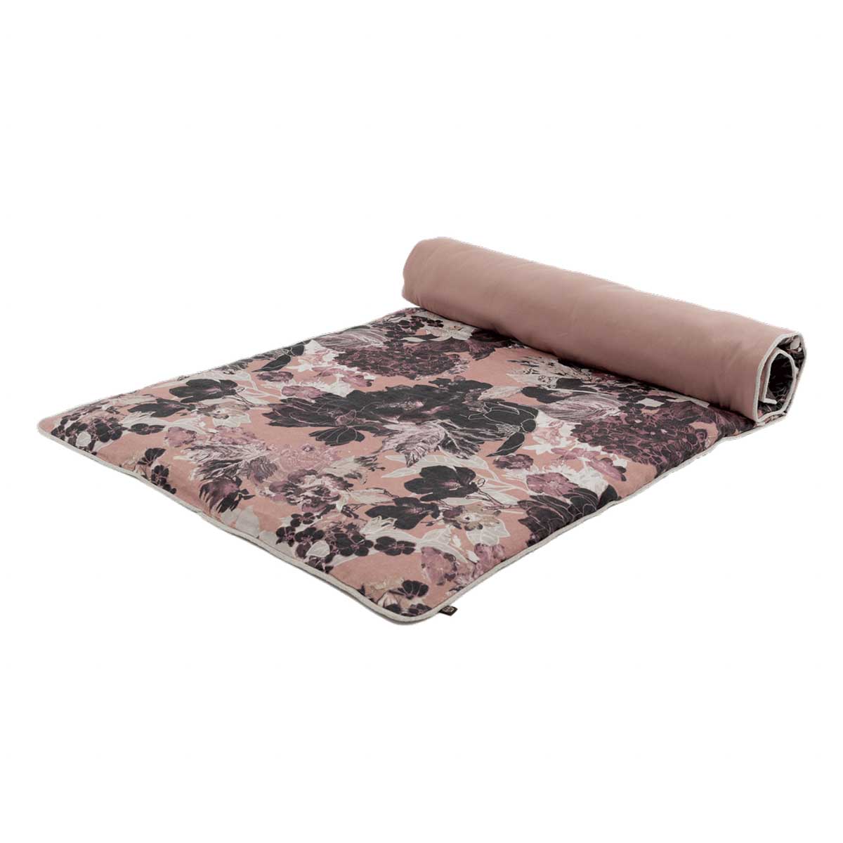 Housse d’édredon Sienne Haomy en lin lavé, motif fleuri et finitions cordelette, 85x200 cm, coloris Mocaccino – douceur et élégance pour la chambre