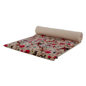 Housse d’édredon Birdy en velours Lin, imprimé oiseaux et fleurs – Haomy Harmony Textile, ambiance nature chic et cosy.