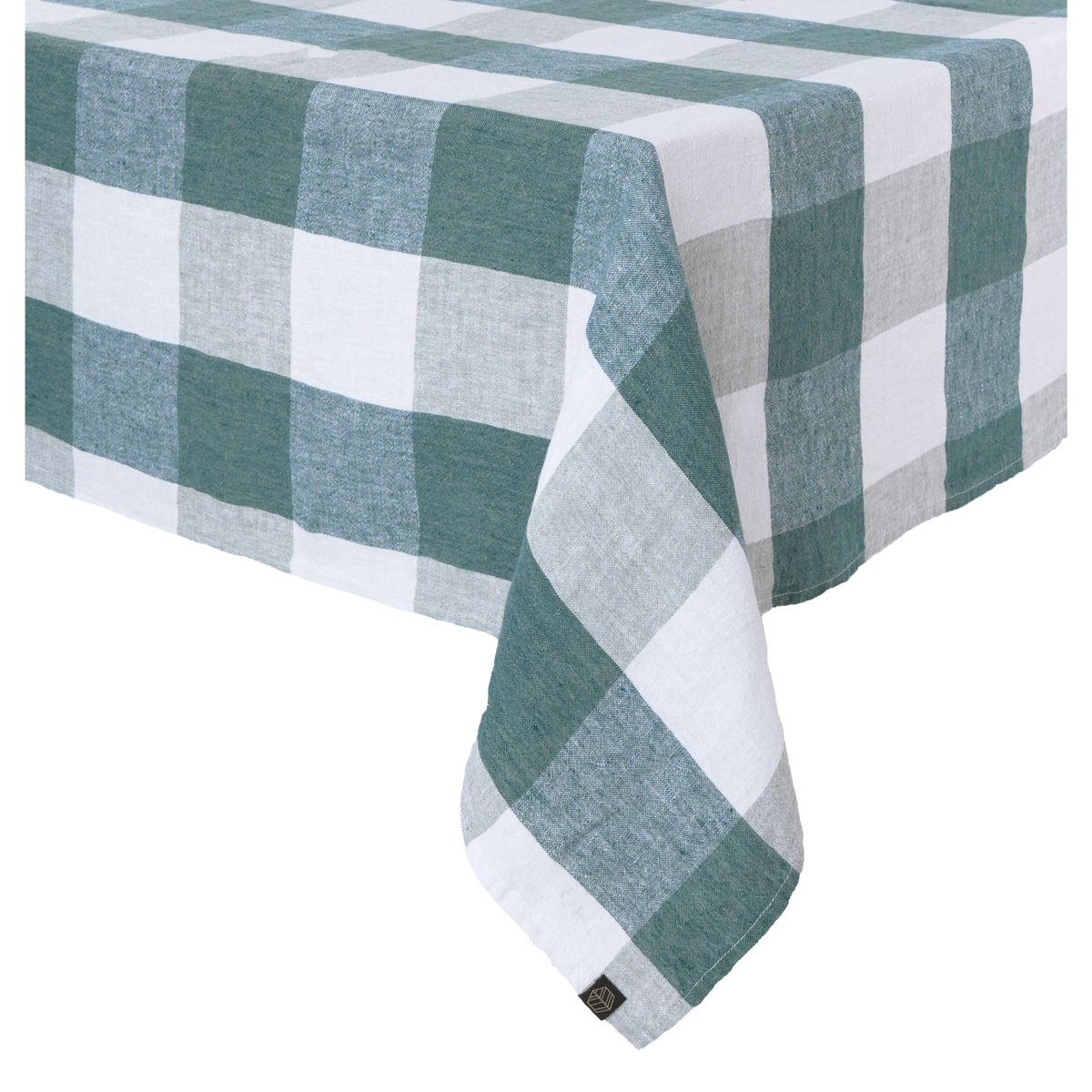 Nappe Palma Haomy 100 % lin lavé à grands carreaux, coloris céladon – tombé fluide et élégance intemporelle